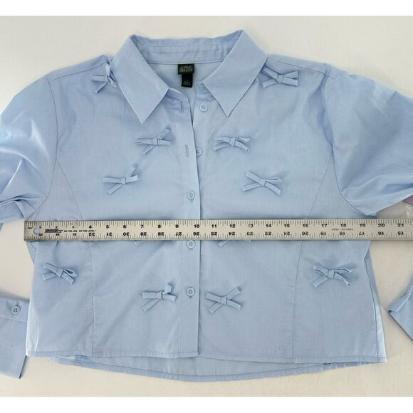 NWT Wild Fable Baby Blue Bow Collared Button Blouse Size Sm, Cropped Academia - Picture 8 of 8